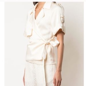 Jonathan Simkhai Ecru Kelsey Fluid Satin Wrap Top, size small BNWT